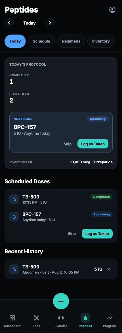 PepLytics protocol tracking screen